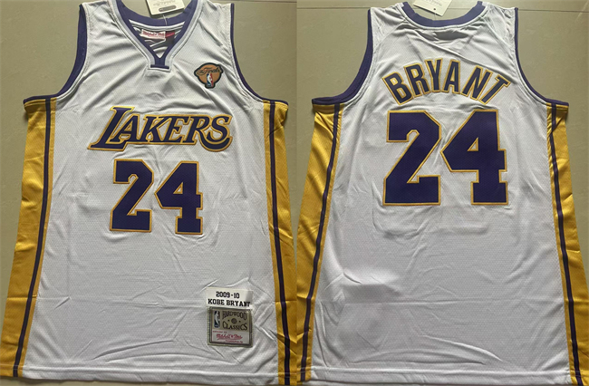 Men's White Los Angeles Lakers #24 Kobe Bryant 2009-10 Stitched Basketball Jersey